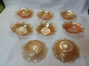 8 Jeannette Iris Herringbone Glass Iridescent Carnival Dessert Bowls 5" Ruffle - Picture 1 of 1