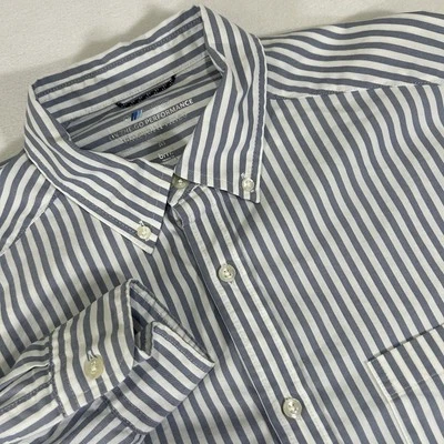 Vineyard Vines Mens Medium Blue Striped Long Sleeve OTG Brr Performance Shirt - Image 1 of 4