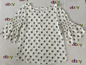LOFT Women's Monstera Leaf Print Bell 3/4 Sleeve Flowy Top Size XS Cut Out Back - Picture 1 of 7