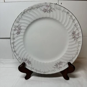Gold Standard Dinner Plate - Pink Flowers, Gray Scroll, Scalloped - 10 3/8" - Picture 1 of 6