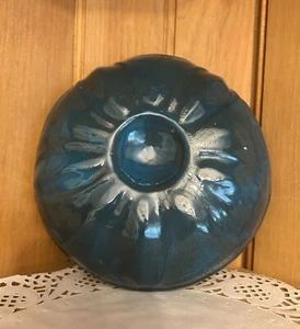 Handmade Teal Blue Studio Pottery Ceramic Bowl Floral Design Artist Signed TT - Picture 1 of 5