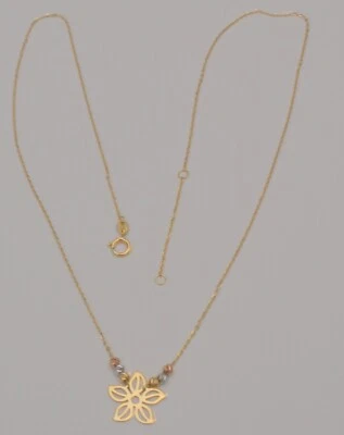 Gold chain for women Oval link diamond cut bead Flower Pendant in 18k C4 - Image 1 of 4