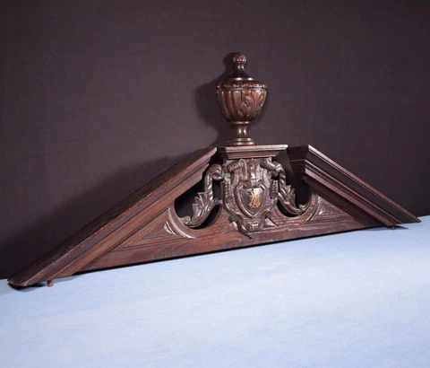 *46" Large French Antique Crest/Pediment/Crown in Solid Oak Highly Carved Cover