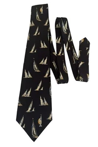 VTG Polo Ralph Lauren Mens Tie 100% Silk Black/Multi Handmade USA Sailing 4" - Picture 1 of 7