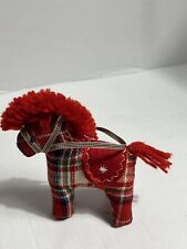 Handmade Red Plaid Pony Christmas ORNAMENT Red Yarn Hair, Spools for Feet
