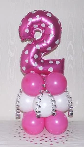 ALTER 2 MÄDCHEN - ZWEI - ROSA HERZ ZAHL FOLIENBALLON TISCHDEKO AUFSTELLER - Bild 1 von 10