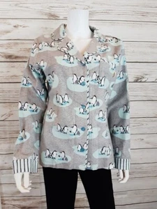Munki Munki Womens Flannel Pajama Top Size S Gray & Mint Penguins Print   - Picture 1 of 5