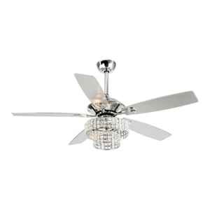 52" Chrome Indoor Modern Ceiling Fan Silver Wood Blade Clear Glass Bowl Light - Picture 1 of 7
