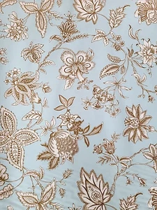 Braemore Blue Brown White Floral Jacobean Cotton Fabric 2yds+ - Picture 1 of 5