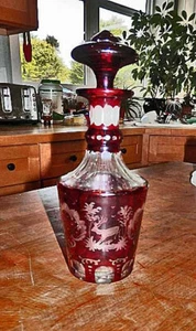 Outstanding Vintage Heidelberg Bohemian Ruby Cut To Clear Stag Decanter - Picture 1 of 7