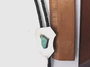 Silber & Türkis BOLO Slide schwarze Lederkrawatte mit silbernen Spitzen - Bild 1 von 3