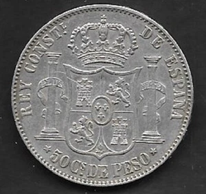 1885. ALFONSO XII. 50 CENTAVOS PLATA - Picture 1 of 2