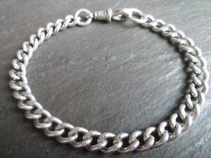 Antique Chunky Solid Silver Albert Pocket Watch Chain Bracelet + Lion Stamps