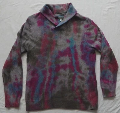 Suéter a Rayas Azul Negro Cuello Chal Tie Dye - Grande Para Hombre Hecho a Mano Algodón Foto 1 de 4