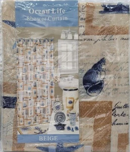 Popular Bath Ocean Life Beige 70 X 72 Fabric Shower Curtain Coastal Beach - Picture 1 of 4