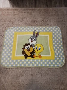 Vintage Looney Tunes Plush Baby Blanket Tweety Bird Taz Buggs Bunny Throw Soft - Picture 1 of 7