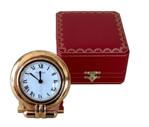 CARTIER 24k Gold Sapphire Colisee Travel Clock w/Alarm & Original Box Sapphire - Picture 1 of 13