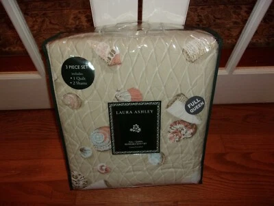 NIP Laura Ashley Weekly Getaway Seashells Beige Reversible Full/Queen Quilt Set - Image 1 of 4