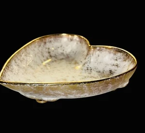 Hobe’ Dresden Porcelain Heart Shaped Footed Bowl MCM Vintage Gold White/gilded - Picture 1 of 8