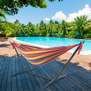 Hamaca Portátil Exterior Camping Poliéster con Soporte y Bolso Conjunto Rojo - Imagen 1 de 12