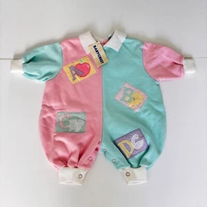 Babycrest Vtg Baby Romper 3 - 6 Months Alphabet Appliqué Pink Pastel 1980s NWT - Picture 1 of 5