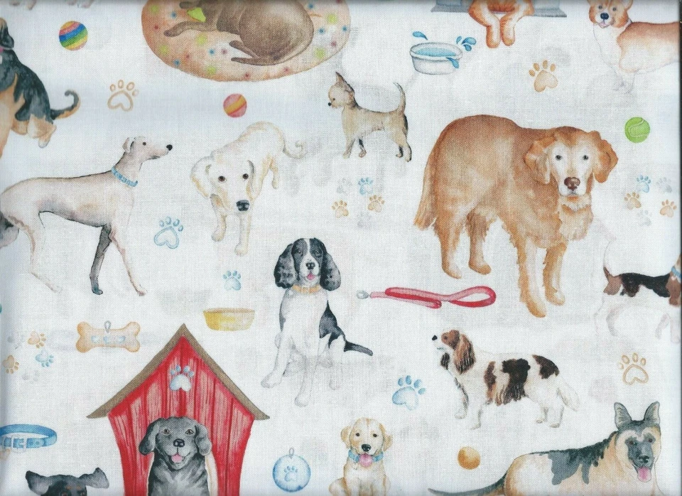 "Think Pawsitive", Dogs Rule, Branco, Canvas Studio, Tecido de Colcha, BTY - Imagem 1 de 1