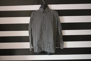 Perry Ellis Men’s Shirt Striped Button 100% Cotton Gray/Black Size L - Picture 1 of 4