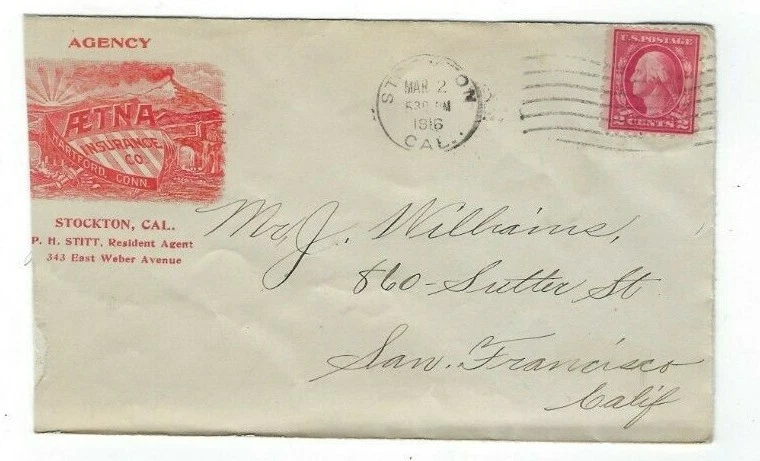 1916 Stockton California Advertising Aetna Insurance Company  - Image 1 of 1