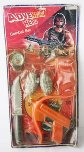 VINTAGE 80'S RAMBO SYLVESTER STALLONE ADVENTURE HERO SET PLASTIC GUN KNIFE NEW ! - Picture 1 of 8