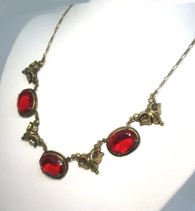 "Collar SADIE GREEN / Placa de oro y vidrio checo rojo 15,3 gramos 18 1/2"" de largo" - Imagen 1 de 4
