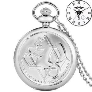 Silver Tone Fullmetal Alchemist Pocket Watch Cosplay Edward Elric Anime Design - Picture 1 of 10