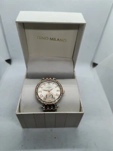Gino Milano Gold Tone Dial Round Case Stainless Steel Link Bracelet Band Watch - Picture 1 of 9