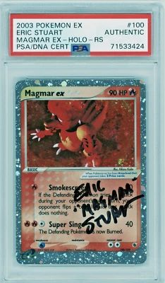 PSA Signed Eric Stuart Magmar ex 100/109 Holo Rare Ruby & Sapphire Good - Image 1 of 2