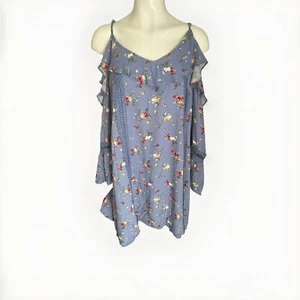 Blu Pepper Plus Cold Shoulder Ruffle Knit Floral Sundress Plus Size 3XL Blue - Picture 1 of 4