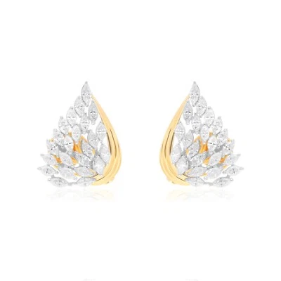 2.20 Ct Lab Grown CVD Diamond Feather Stud Earrings 18k White/Yellow Solid Gold - Image 1 of 4