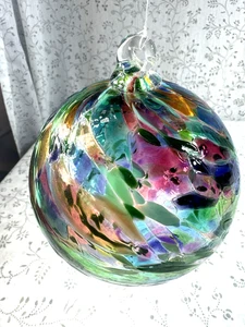 Hand Blown Glass Ball 4.5" Orb Witches Ball Pink/Purple/Blue/green/orange swirl - Picture 1 of 6