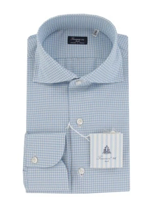 $450 Finamore Napoli Light Blue Micro-Check Shirt - Slim - (FN127241) - Image 1 of 4