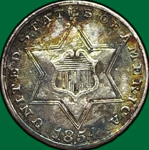 1854 Three Cent Silver Trime Choice Extremely Fine XF+ Coin #29816 - Picture 1 of 3