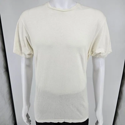 Vintage 1990s Hanes Blank White Single Stitch Crew Neck Cotton T-Shirt (M/L) - Image 1 of 4