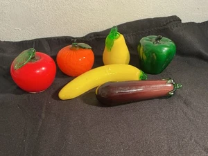 Vintage Art Glass Hand-Blown Fruit and Vegetables 6 Piece Decoration - Picture 1 of 13