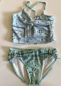 GIRLS 2 PIECE ART CLASS BIKINI SWIMSUIT SIZE XL 14 Green and Blue - Picture 1 of 6
