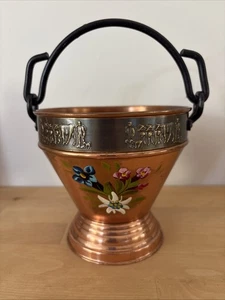 Stockli Netstal Rare painted vintage Swiss copper milk pail with parade of cows - Picture 1 of 13