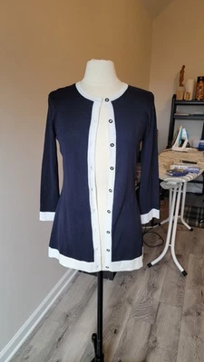 Doncaster Navy and Cream Button-Down Cardigan Size S - Image 1 of 4