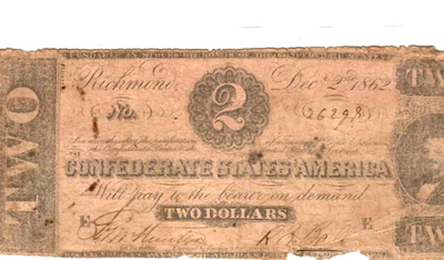$2 "CONFEDERATE"  (1800S) $2 "CONFEDERATE" (RICHMOND) $2 "CONFEDERATE" 1800S - Image 1 of 3