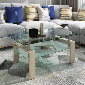 Clear Glass Rectangle Coffee Table - Modern Living Room - Picture 1 of 11