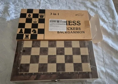 3 in1 Backgammon,Schach, Checkers, Chess, Gesellschaftsspiel,  Neuwertig,Ovp  - Bild 1 von 3