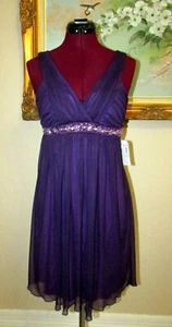 NEW JODI KRISTOPHER SZ S PURPLE RHINESTONE/BEADED/SEQUINED DRESS W BUILT IN BRA - Picture 1 of 11