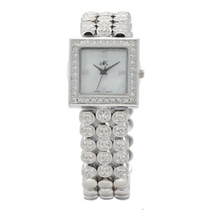 Adee Kaye Mother of Pearl Dial Crystals Accent Steel Square Quartz Women's Watch - Picture 1 of 3