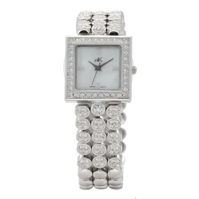 Adee Kaye Mother of Pearl Dial Crystals Accent Steel Square Quartz Women's Watch - Image 1 of 3