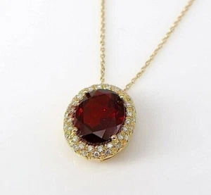 2Ct Oval Cut Lab Created Garnet Halo Pendant Necklace 14k Yellow Gold Plated 18" - Picture 1 of 7